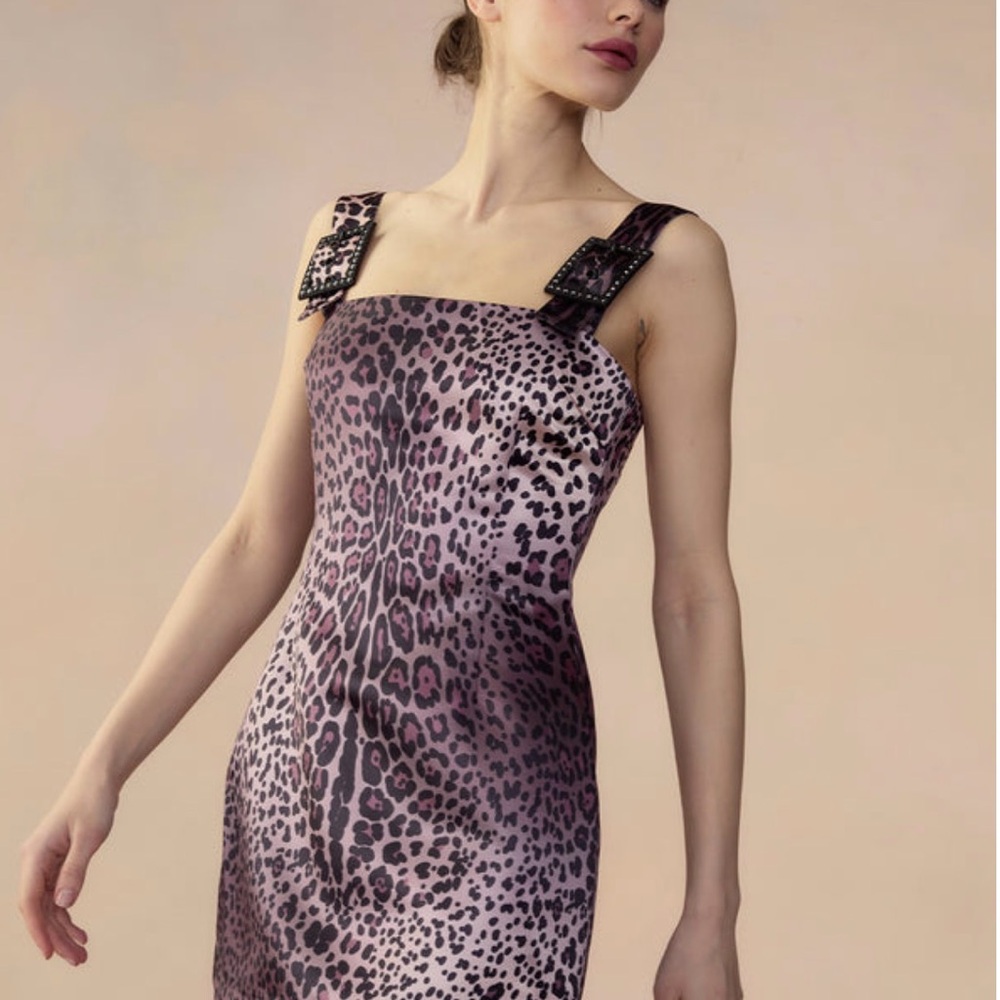 NWT Cynthia Rowley Leopard Satin Dress with Buckle Straps
